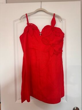 Farm Rio Red 3D Flower Bodice Mini Dress NWT